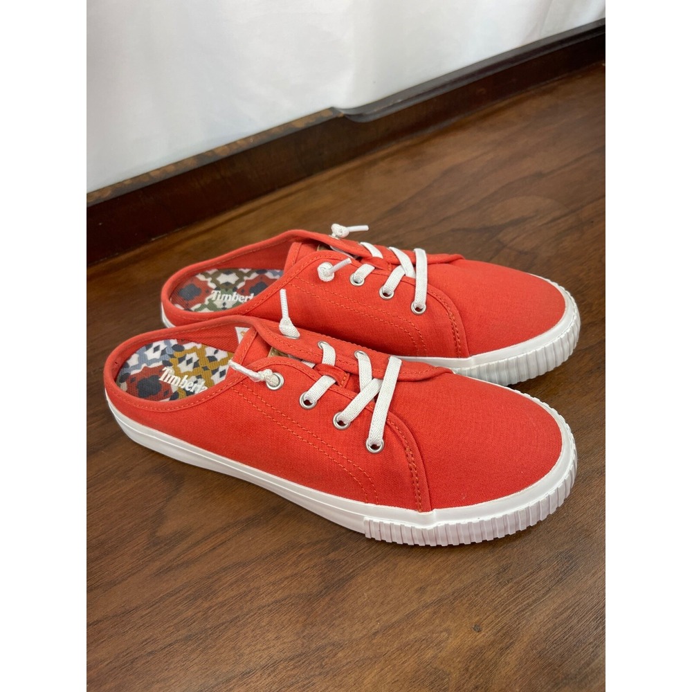 Timberland Skyla Bay Canvas Mule Slide Sneaker Clog Coral Orange Women Sz 8 EUC
